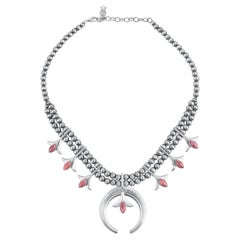 American West Sterling Silver Rhodonite Gemstone Squash Blossom Necklace