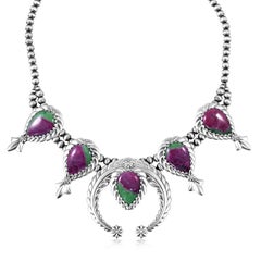 American West Sterling Silver Ruby Zoisite Pear-Cut Blossom Necklace
