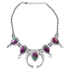 American West Sterling Silver Ruby Zoisite Pear-Cut Blossom Necklace American West Sterling Silver Ruby Zoisite Pear-Cut Blossom Necklace