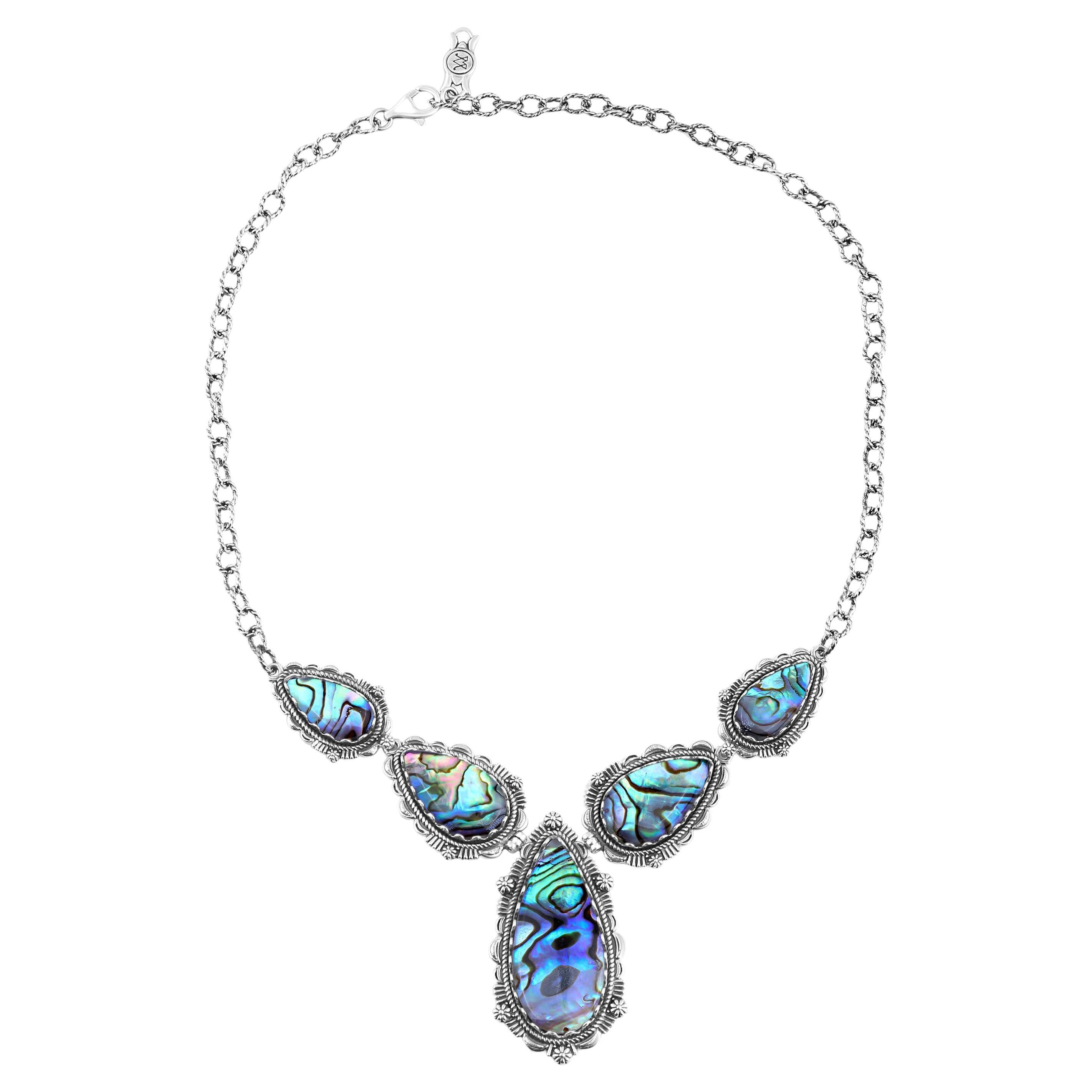 American West Sterling Silver Shell Pear-Shaped Statement Necklace, 20 Inches For Sale