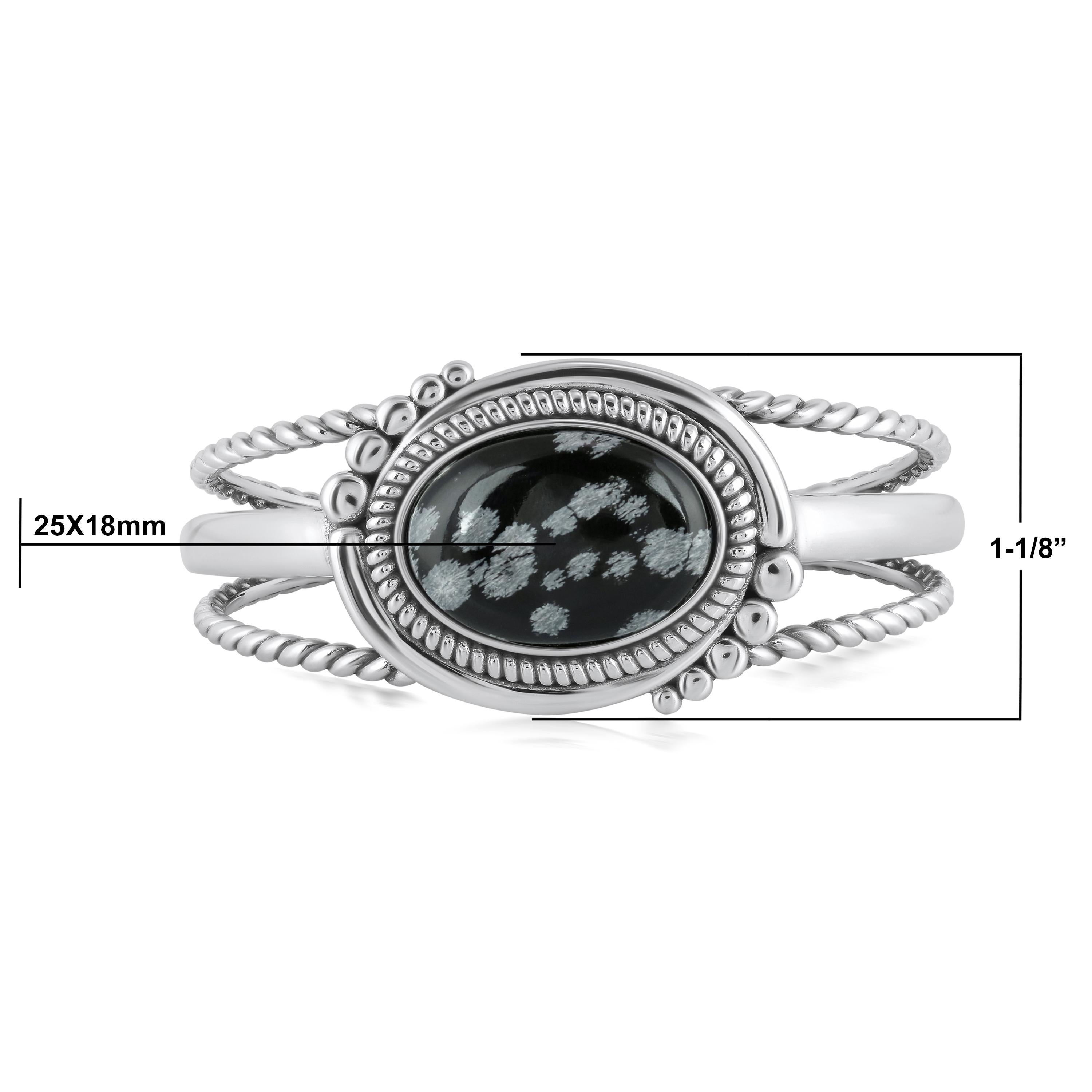 Bracelet manchette en argent Sterling A Silver Snowflake Obsidian Bold Oval Rope Pour femmes en vente