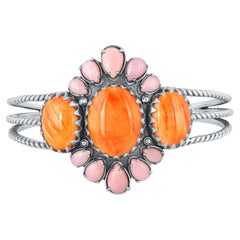 American West Sterling Silver Spiny Oyster and Pink Opal Cuff Bracelet, Average