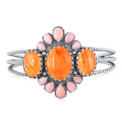 American West Sterling Silver Spiny Oyster and Pink Opal Cuff Bracelet, Large