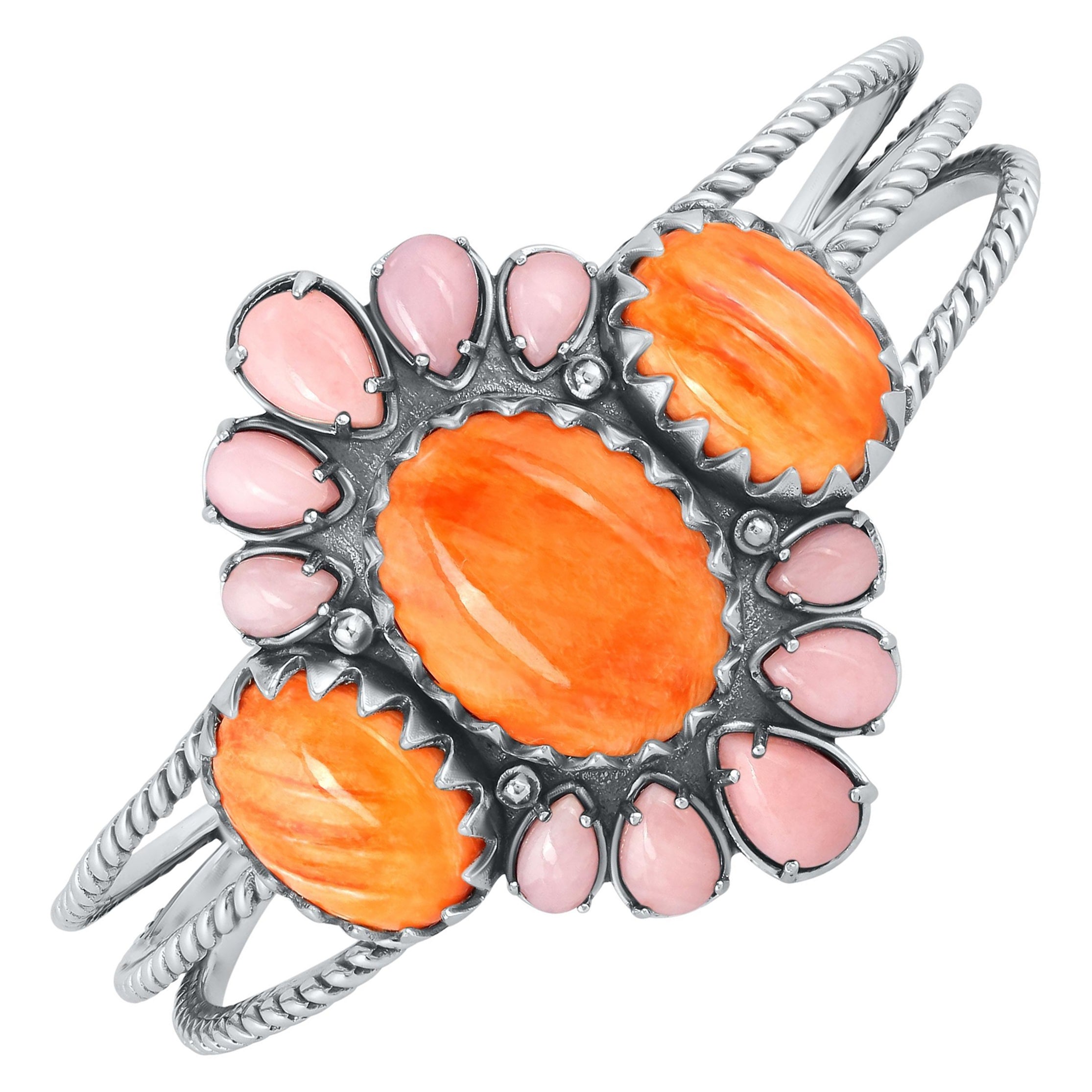 American West Sterling Silver Spiny Oyster and Pink Opal Cuff Bracelet, Large