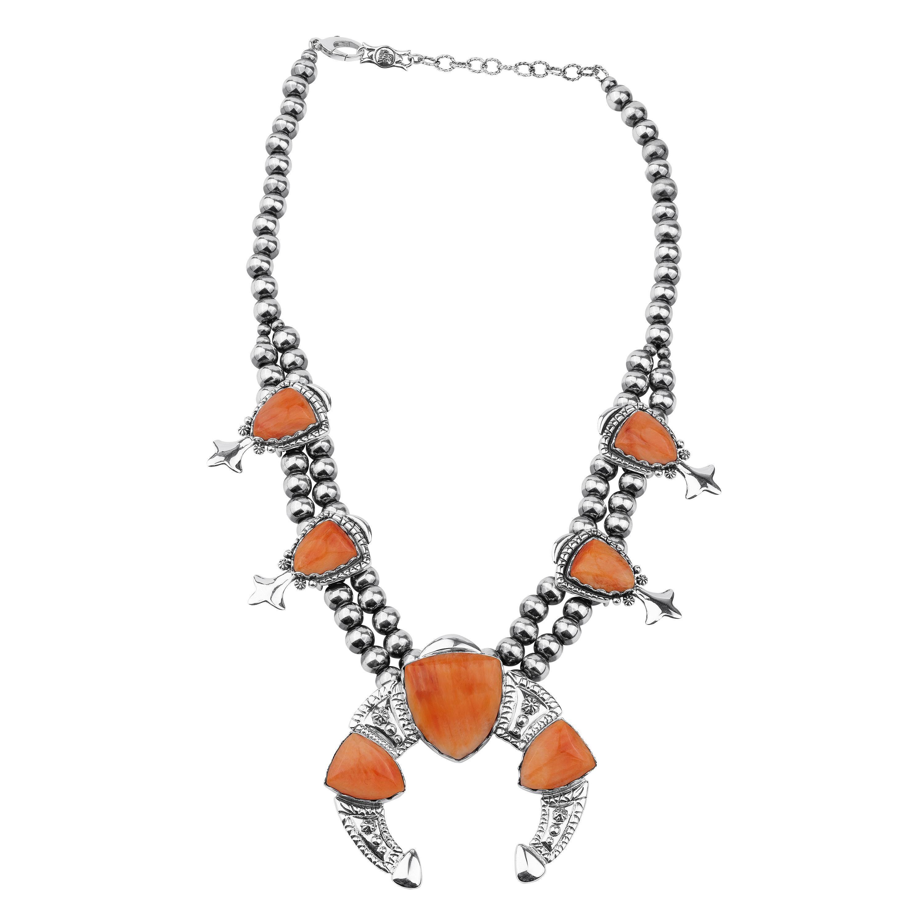 American West Sterling Silver Spiny Oyster Statement Necklace, 18 to 21 Inches