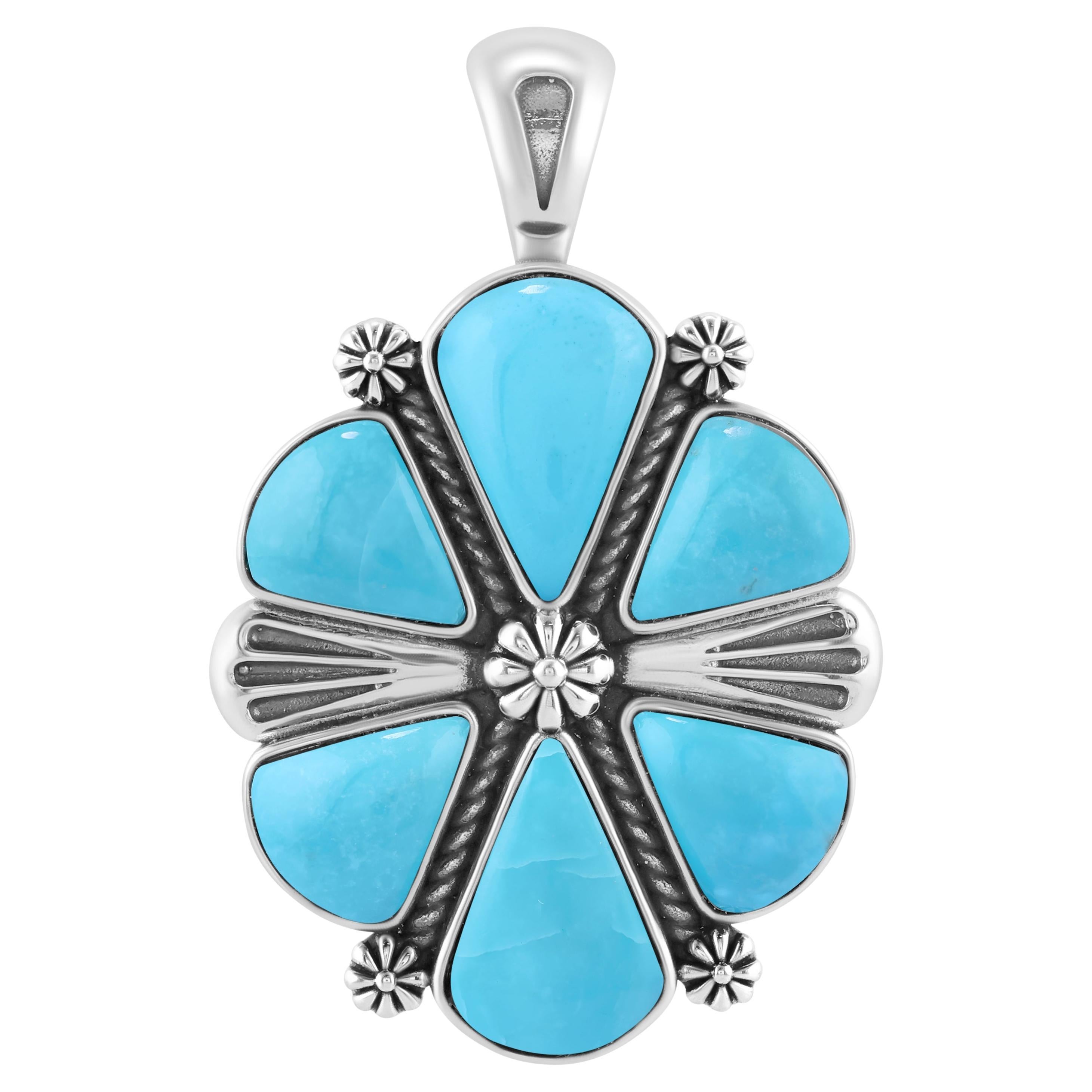 Colgante Triangular de 6 Piedras de Turquesa de Plata de Ley del Oeste Americano en venta