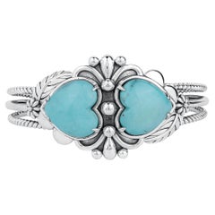 American West Sterling Silver Turquoise Double Heart Cuff Bracelet, Small