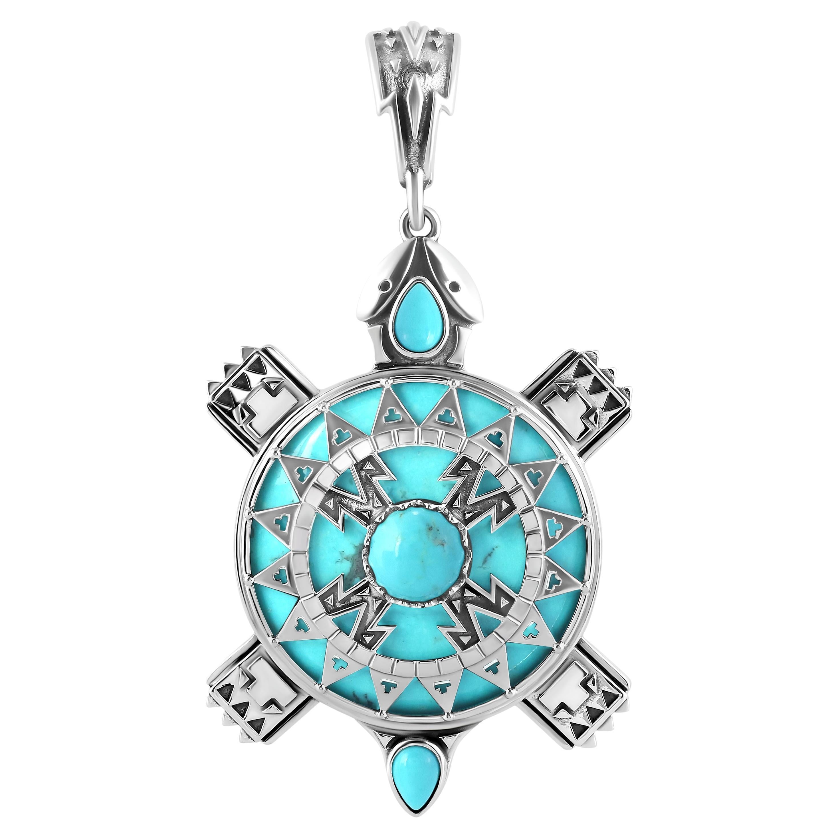 AMerican West Sterling Silver Turquoise Fritz Casuse Turtle Pendant Enhancer For Sale