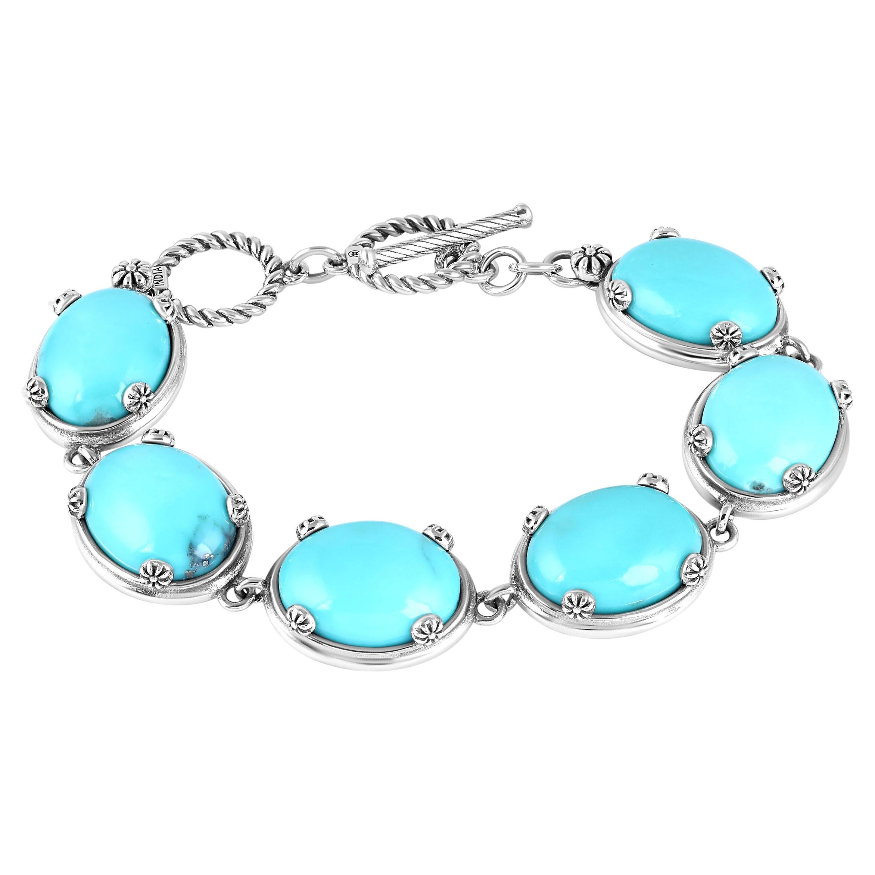 American West Sterling Silver Turquoise Oval Cabochon Toggle Bracelet, Average