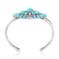 American West Sterling Silver Turquoise Oval Cluster Cuff Bracelet, Large