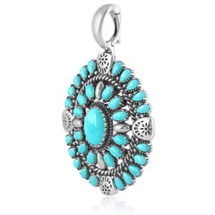 American West Sterling Silver Turquoise Oval Floral Cluster Pendant Enhancer