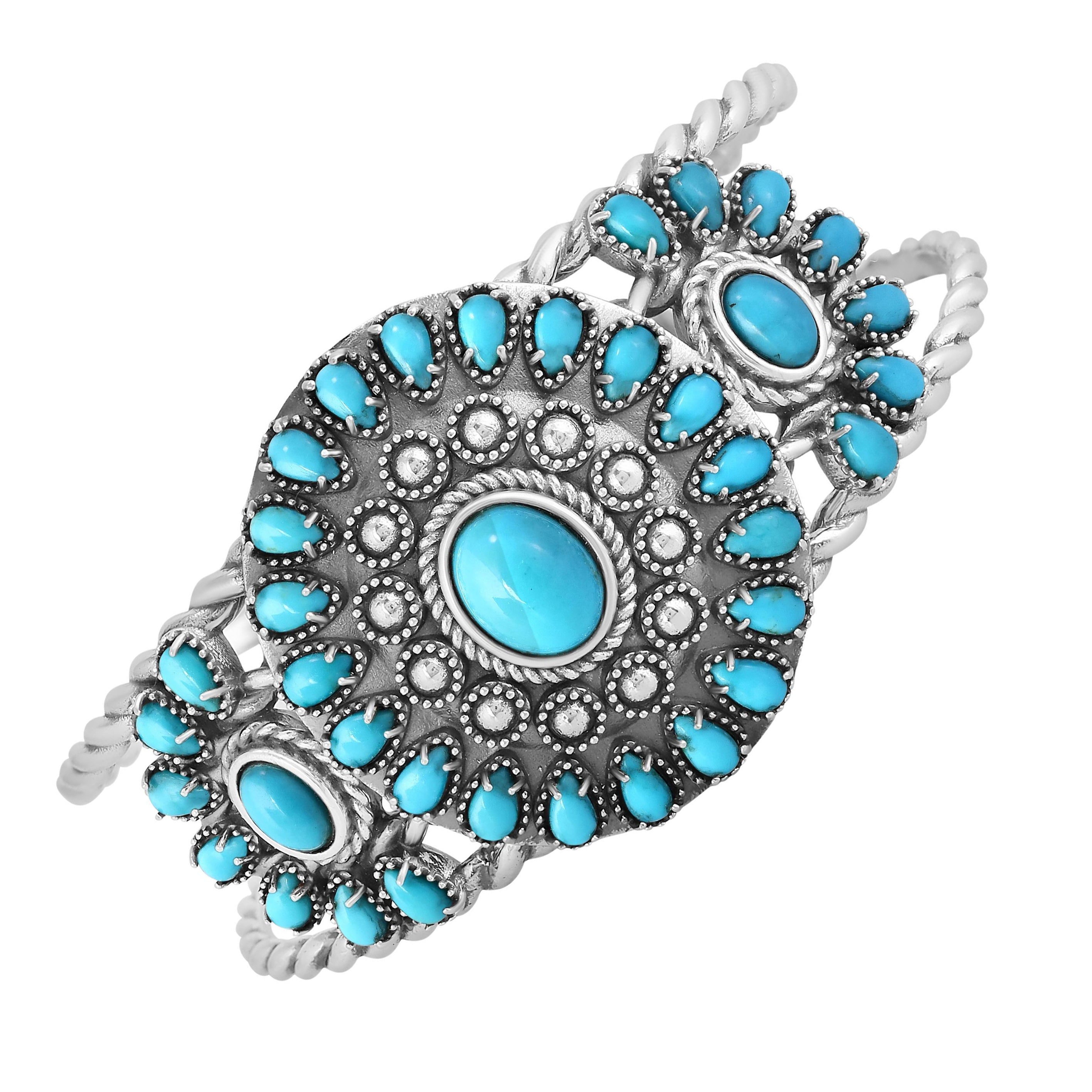 American West Sterling Silver Turquoise Pear and Oval Cut Cuff Bracelet, Average For Sale