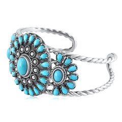 American West Sterling Silver Turquoise Pear and Oval Cut Cuff Bracelet, Large