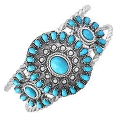 American West Sterling Silver Turquoise Pear and Oval Cut Cuff Bracelet, Large