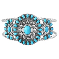 American West Sterling Silver Turquoise Pear and Oval Cut Cuff Bracelet, Small