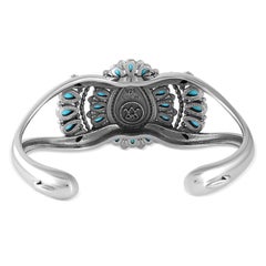 American West Sterling Silver Turquoise Pear Cluster Cuff Bracelet, Average
