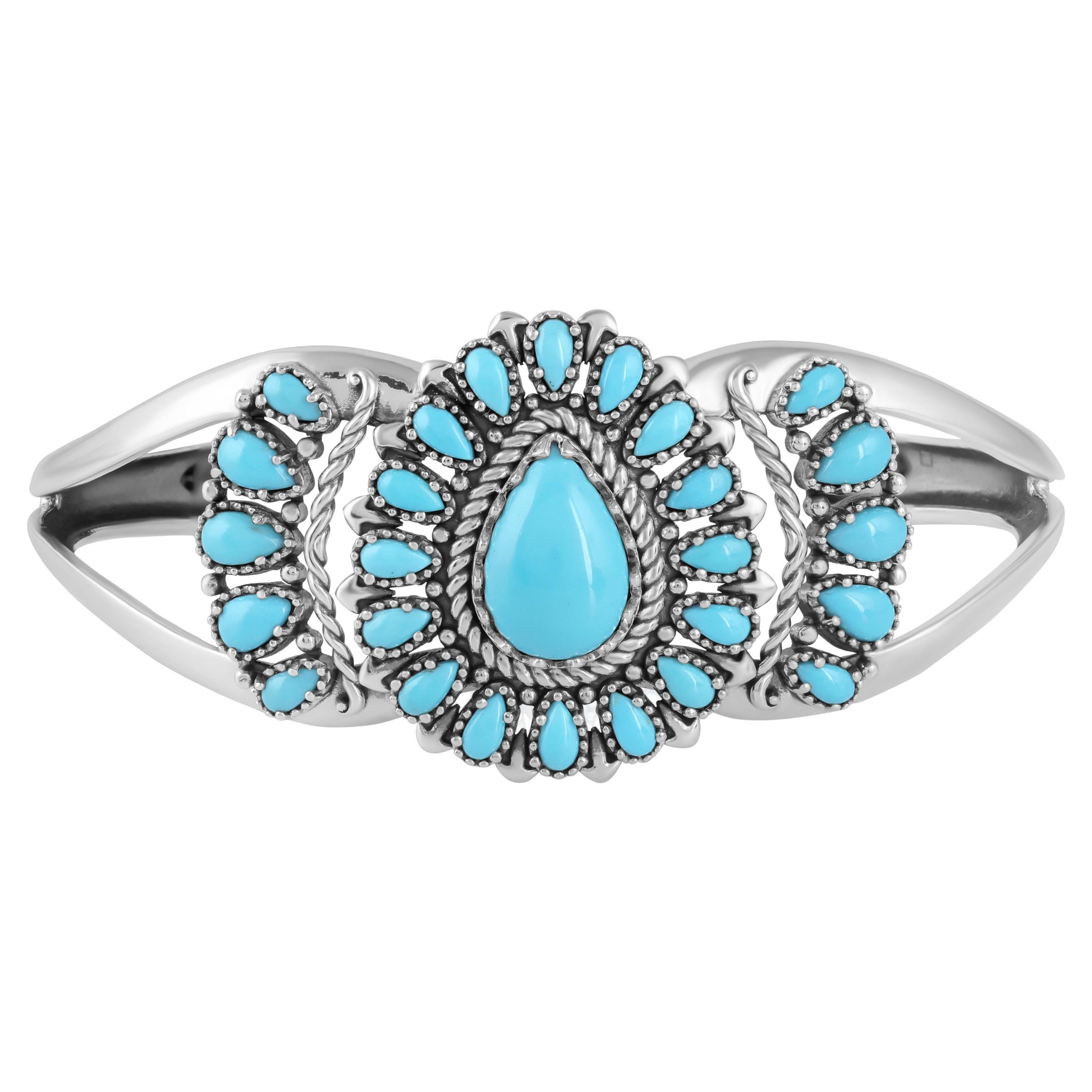 American West Sterling Silver Turquoise Pear Cluster Cuff Bracelet, Small