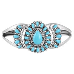 American West Sterling Silver Turquoise Pear Cluster Cuff Bracelet, Small