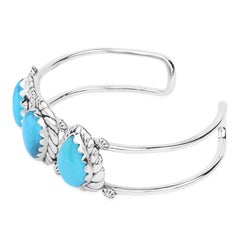 American West Sterling Silver Turquoise Pear Cut Rope Design Cuff Bracelet Large