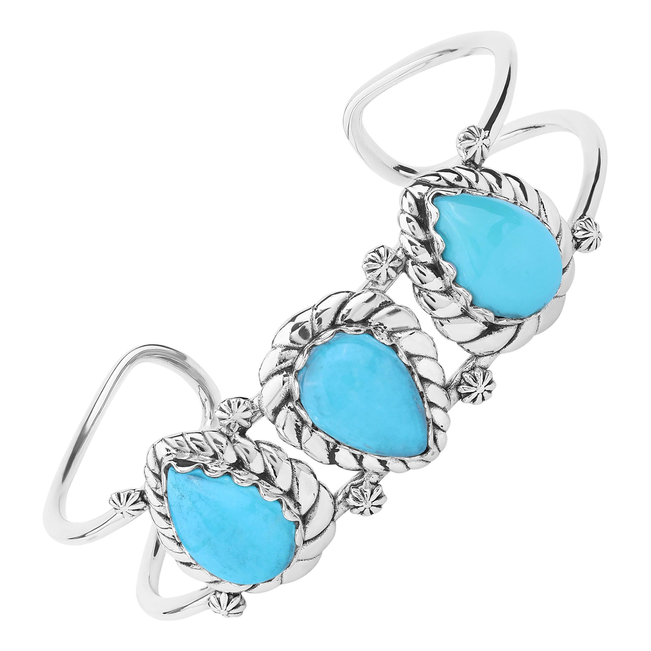 American West Sterling Silber Türkis Pear Cut Rope Design Manschettenknopf Armband groß