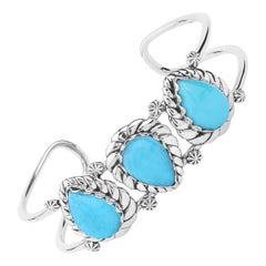 American West Sterling Silber Türkis Pear Cut Rope Design Manschettenknopf Armband groß