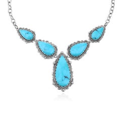 American West Sterling Silver Turquoise Pear-Shaped Statement Necklace, 20 Inch