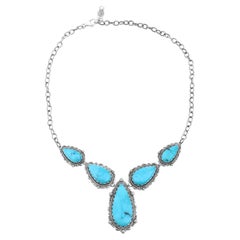 American West Sterling Silver Turquoise Pear-Shaped Statement Necklace, 20 Inch