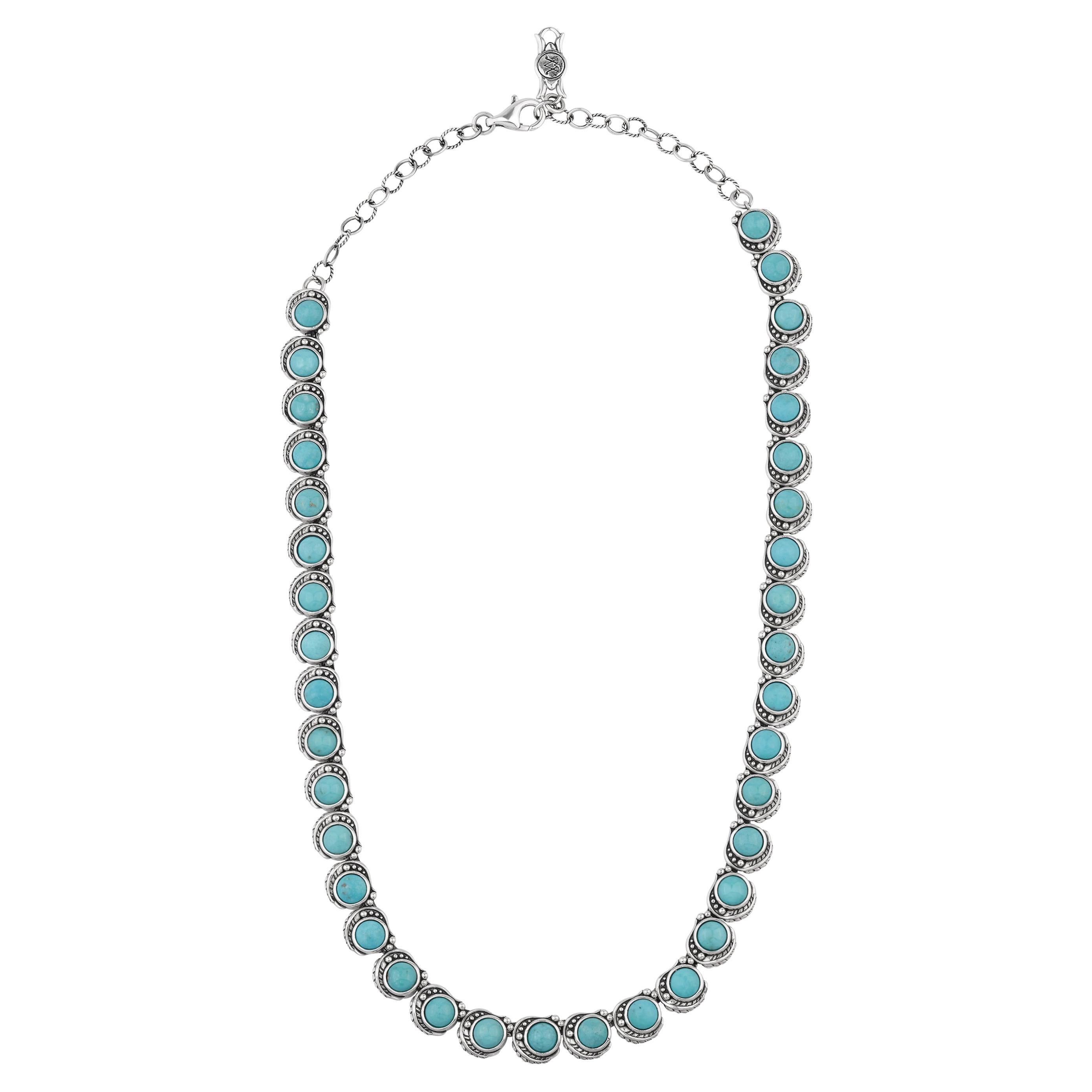 Collier en argent sterling American West à cabochon rond de turquoise, 20 pouces