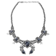 American West Sterling Silver Turquoise Squash Blossom Necklace, 17 to 20 Inches