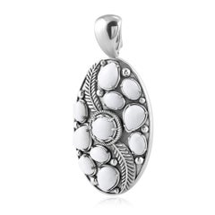 American West Sterling Silver White Agate Oval Leaf Pendant Enhancer