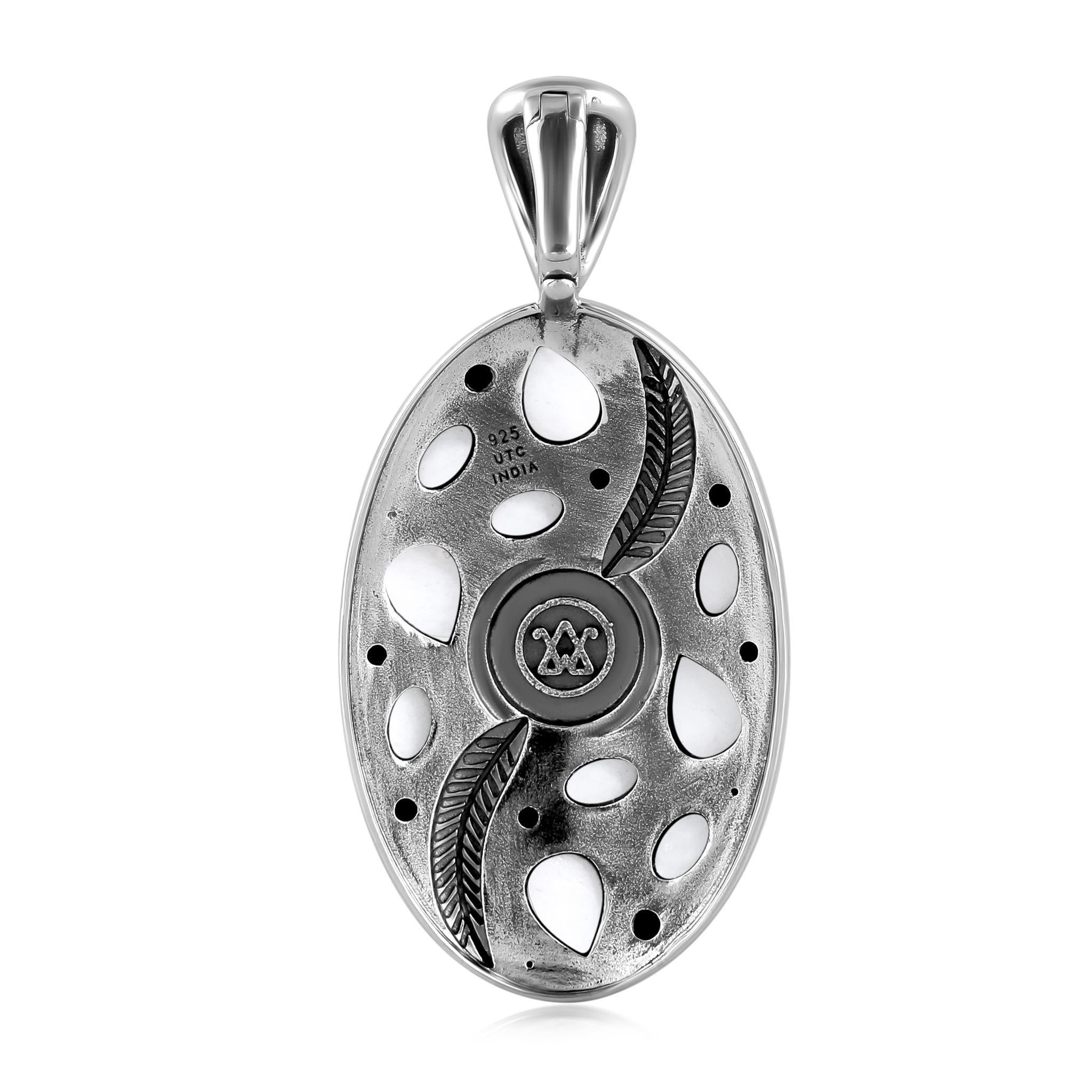 Amérindien Pendentif feuille ovale en agate blanche American West Sterling Silver en vente