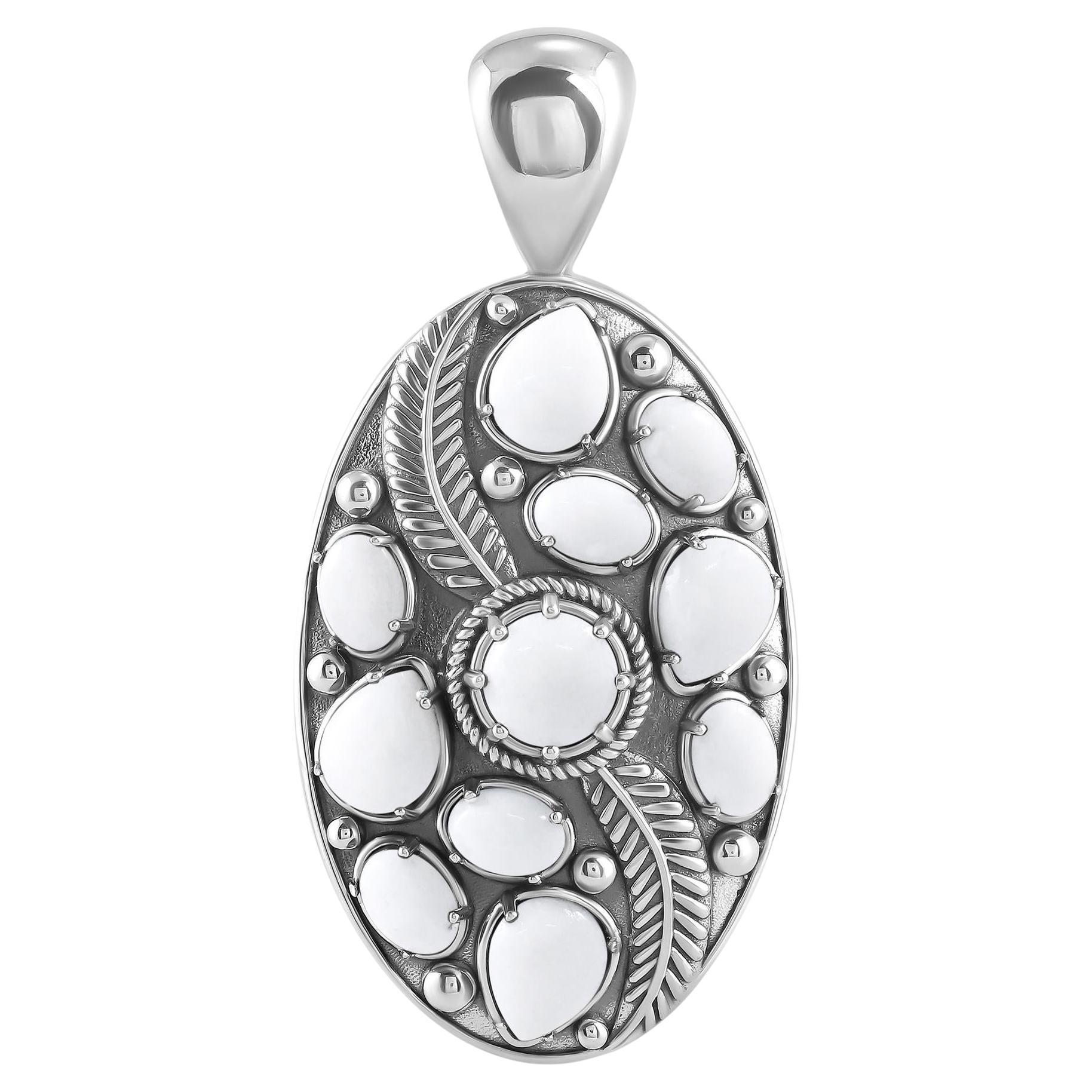 Pendentif feuille ovale en agate blanche American West Sterling Silver
