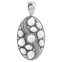 Pendentif feuille ovale en agate blanche American West Sterling Silver