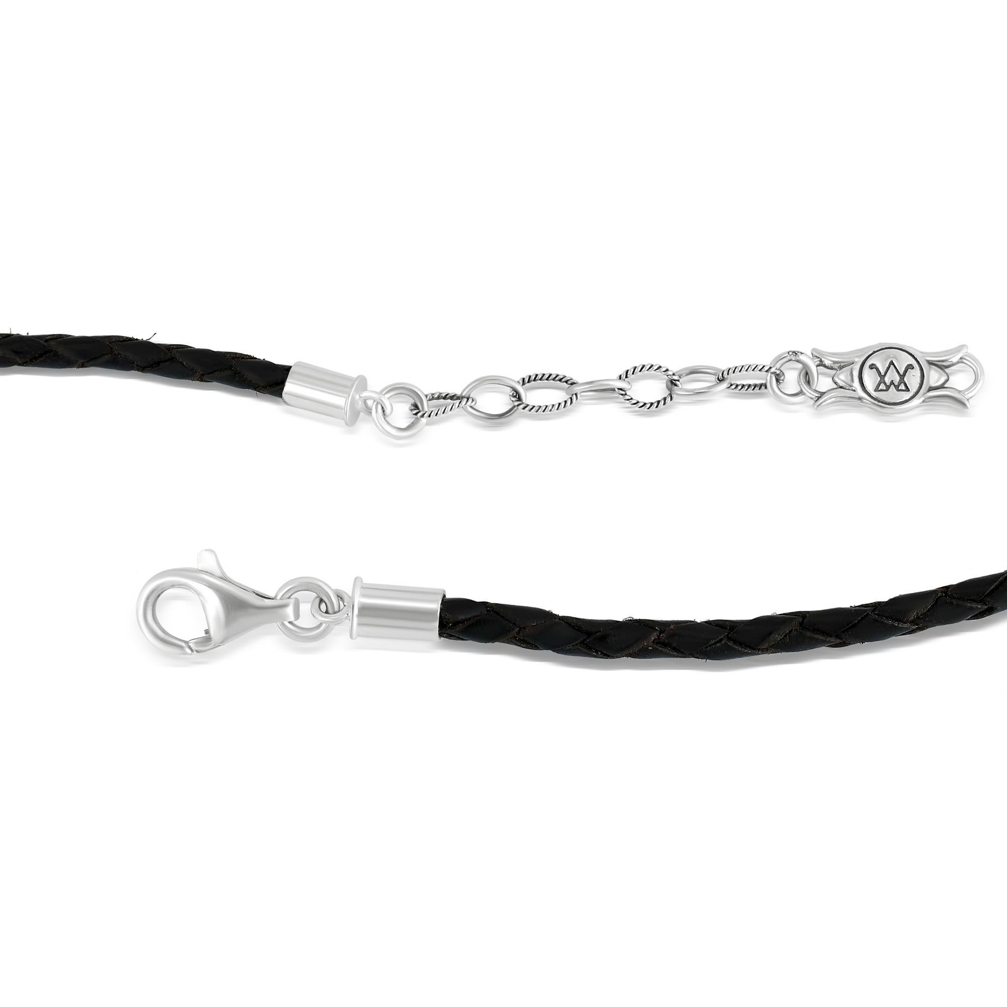 Nativo americano A. Silver Collana Naja in argento sterling con Howlite bianca e pelle nera in vendita