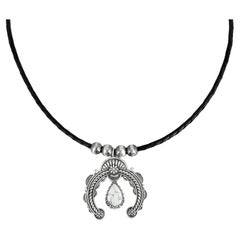 American West Sterling Silver White Howlite and Black Leather Naja Necklace