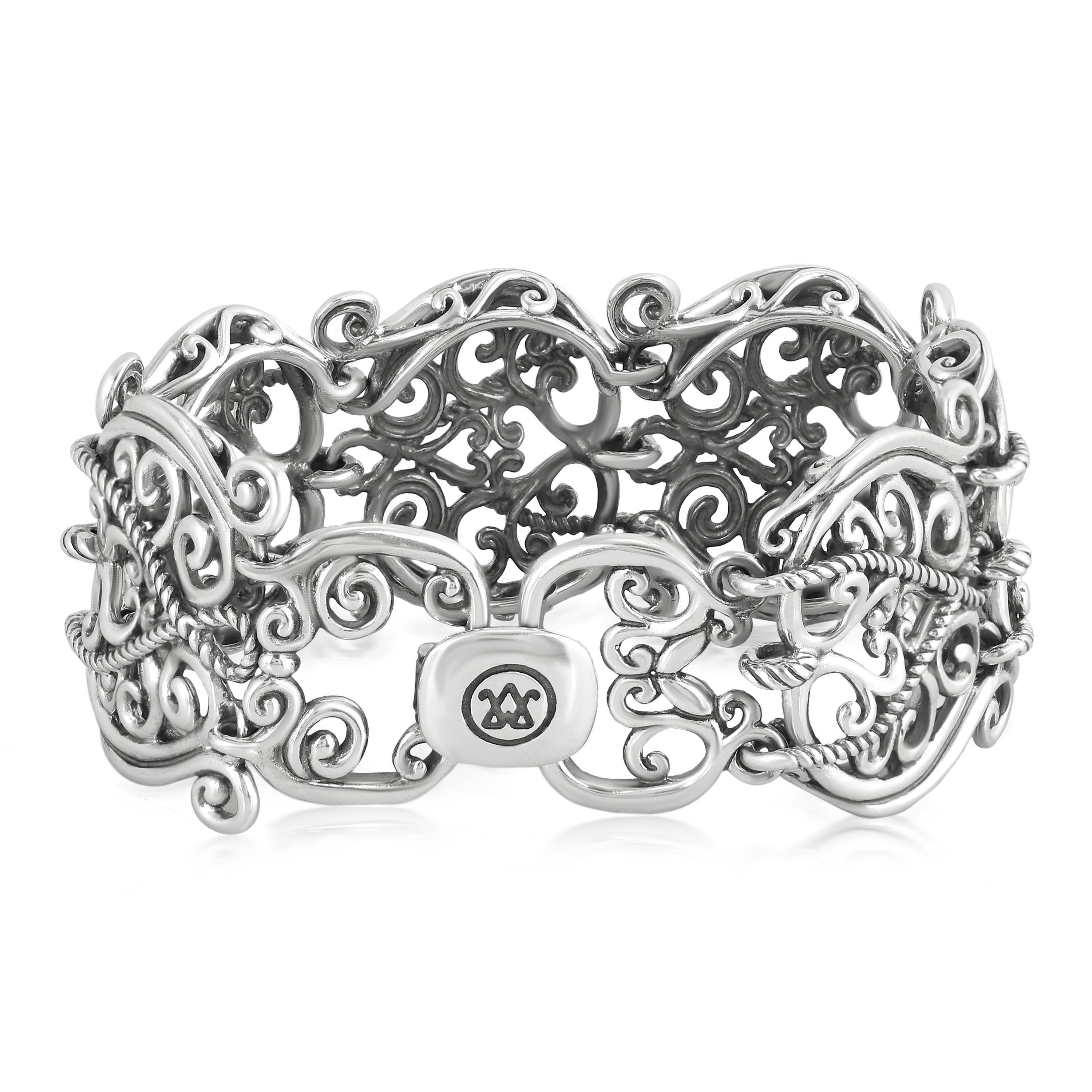Donna Bracciale largo in filigrana in argento Sterling American West, taglie da piccola a grande in vendita