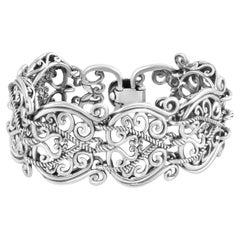 American West Sterling Silver Wide Filigree Bracelet, Sizes Small to Large