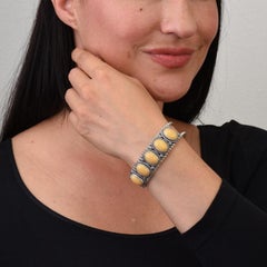 American West Sterling Silver Yellow Jasper Gemstone 5-Stone Cuff Bracelet Small