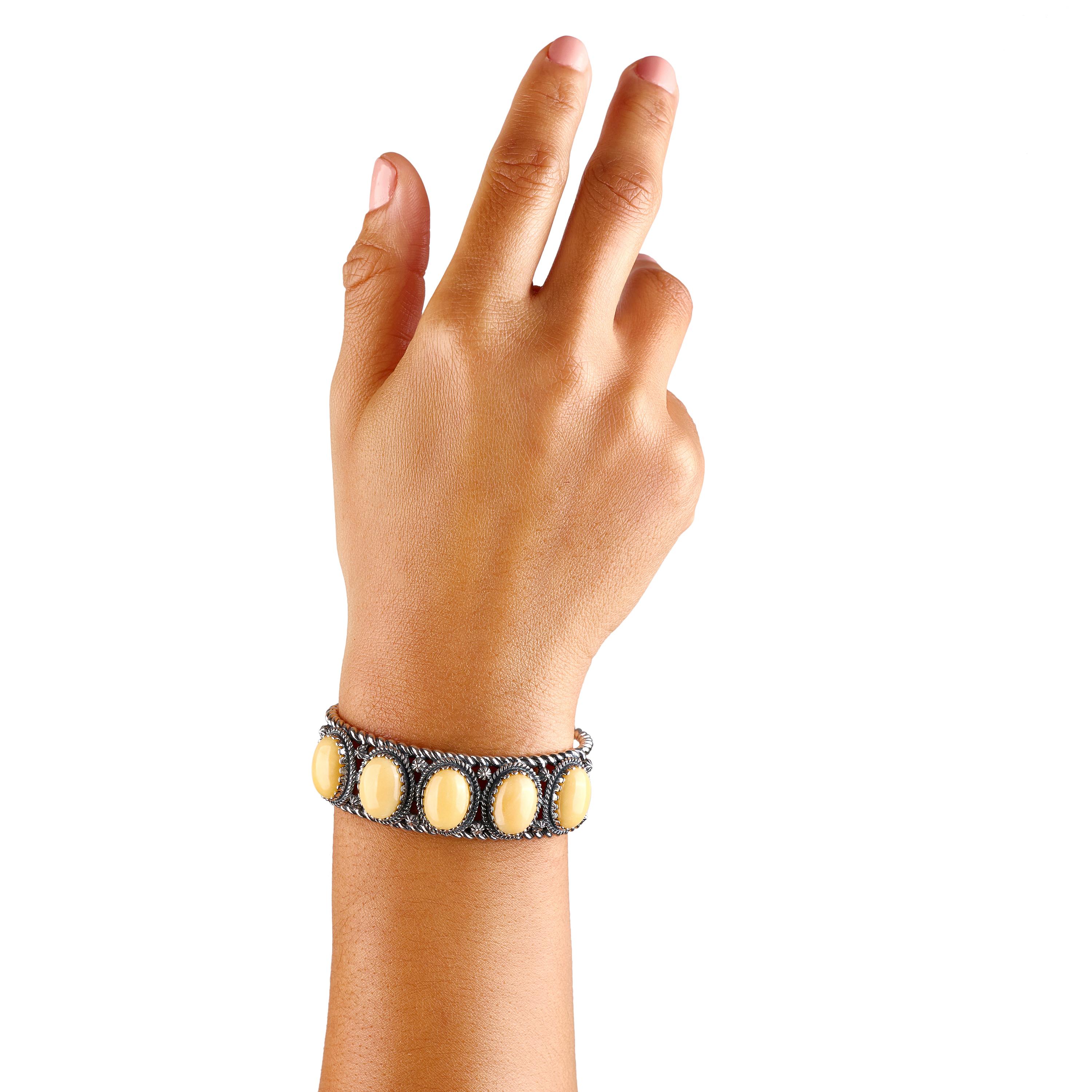 Brazalete de 5 piedras de jaspe amarillo del oeste americano de plata de ley nativo estadounidense en venta