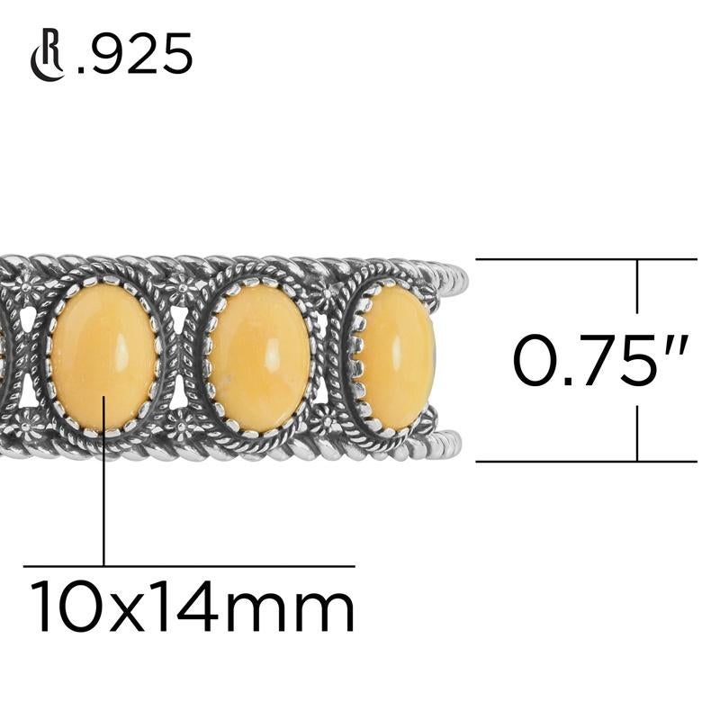 Brazalete de 5 piedras de jaspe amarillo del oeste americano de plata de ley en venta 2