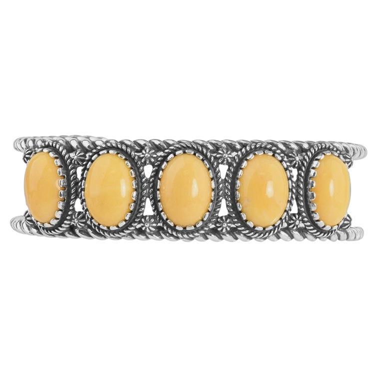 Bracelet manchette en argent sterling avec 5 pierres en jaspe jaune