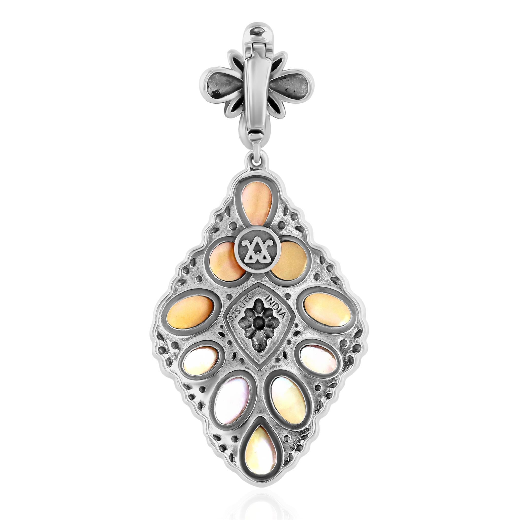 Taille ovale Pendentif nacre jaune en argent sterling American West en vente