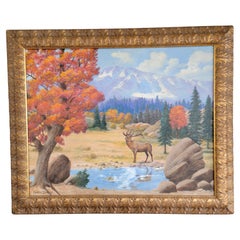 American Western Painting  by Charles Damrow Elk & Mountains