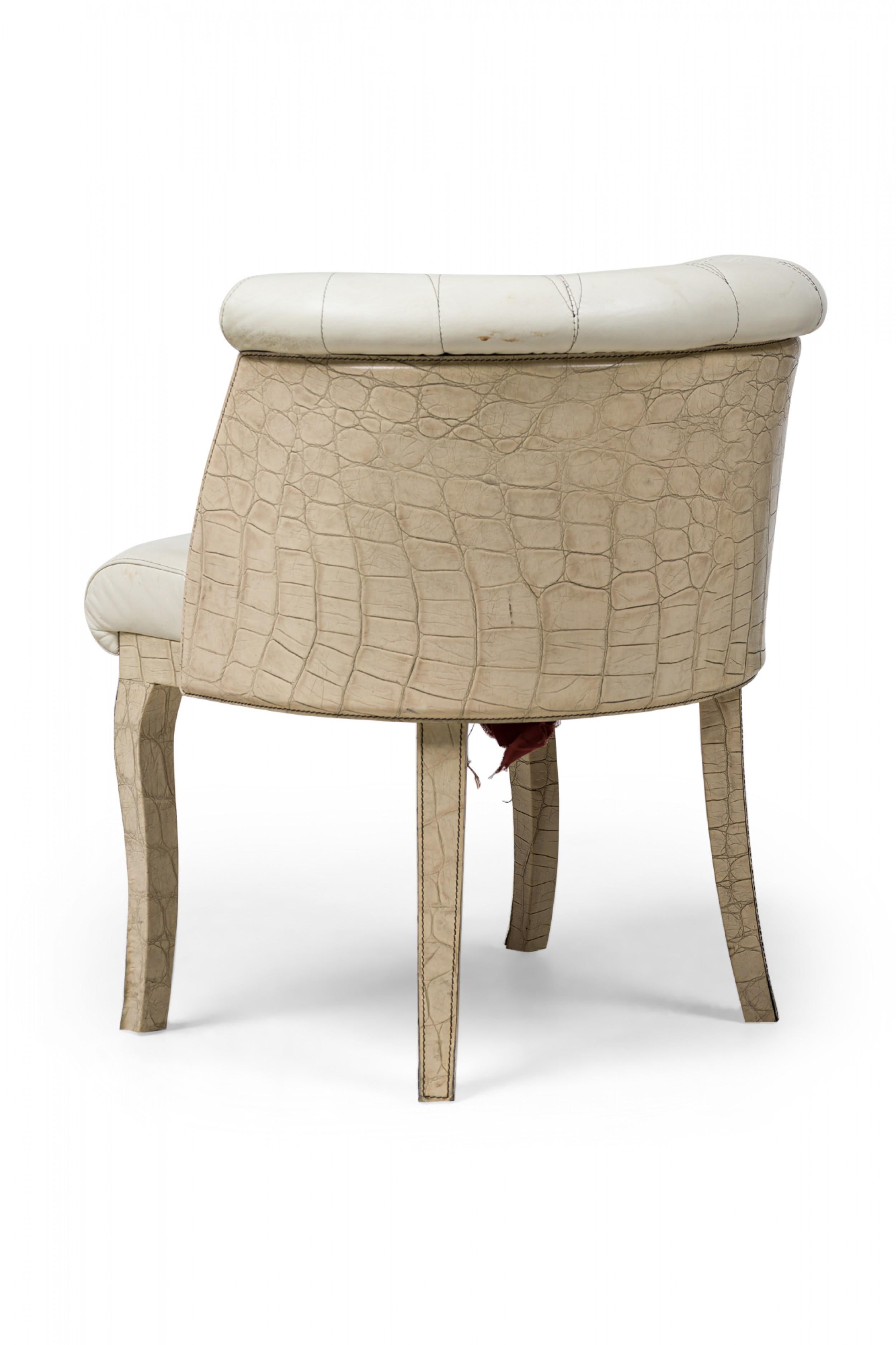 Embossed American White Faux Snakeskin & Leather Upholstered Quilted Dining / Side Chair For Sale