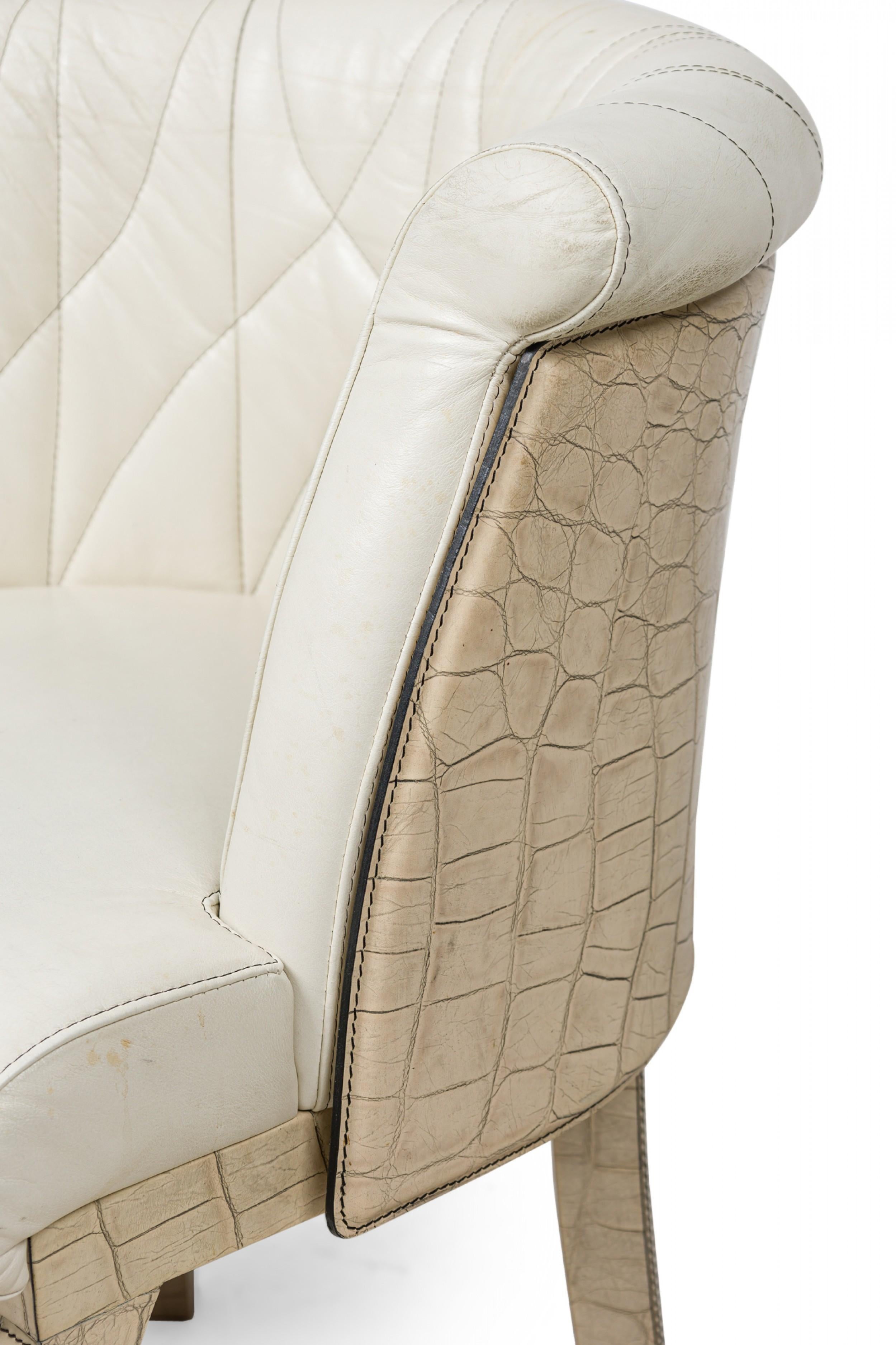 Upholstery American White Faux Snakeskin & Leather Upholstered Quilted Dining / Side Chair For Sale