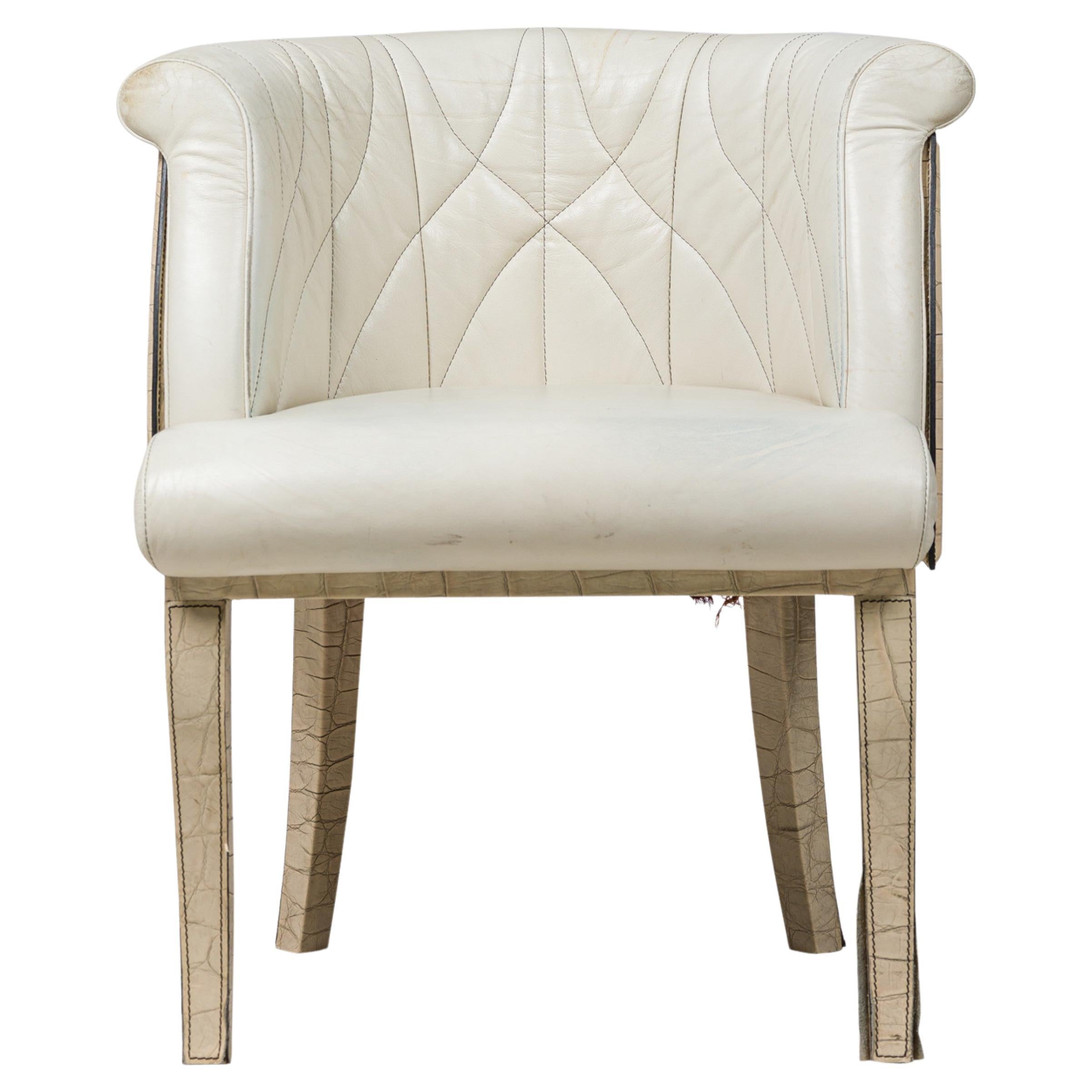 American White Faux Snakeskin & Leather Upholstered Quilted Dining / Side Chair