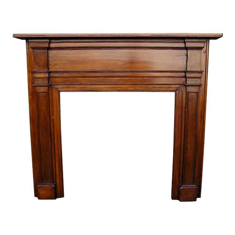 American White Pine Carved Molded Edge Fire Place Mantel,  Circa 1800 For Sale