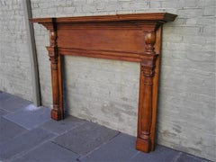 American White Pine Sunburst and Flanking Urn Column Mantel Piece, Circa 1820