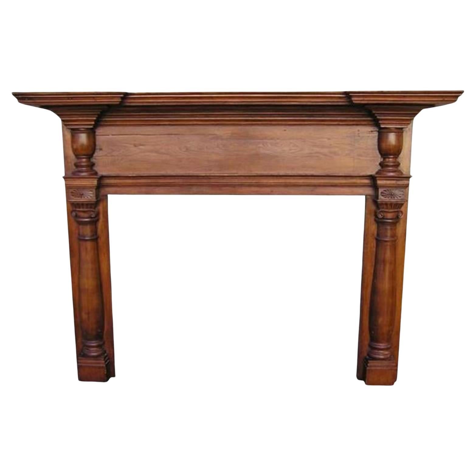 American White Pine Sunburst and Flanking Urn Column Mantel Piece, Circa 1820