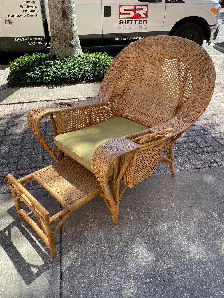 Mid-20th Century American Wicker ARMCHAIR w/ OTTOMAN attached 